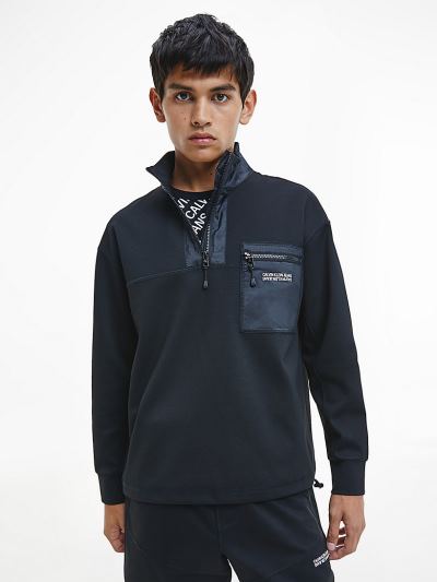 Calvin Klein Ruhák HU008017 | Calvin Klein Reconsidered Stretch Milano Jersey Férfi Pulóver Fekete